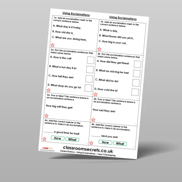 An image of the Using Exclamations Varied Fluency Resource