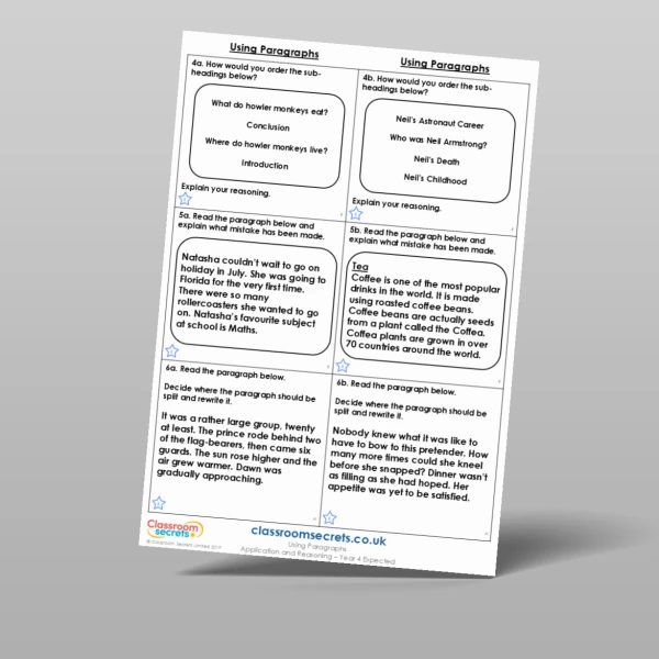 An image of the Using Paragraphs Application and Reasoning Resource