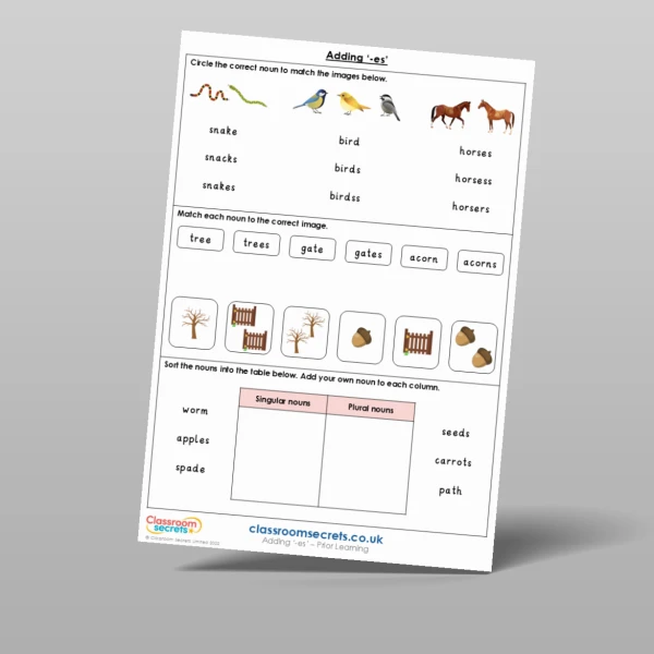 An image of the Adding ‘-es’ Prior Learning Resource