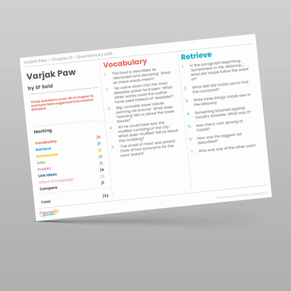 An image of the Reading Skills - Varjak Paw - Chapter 13 Resource