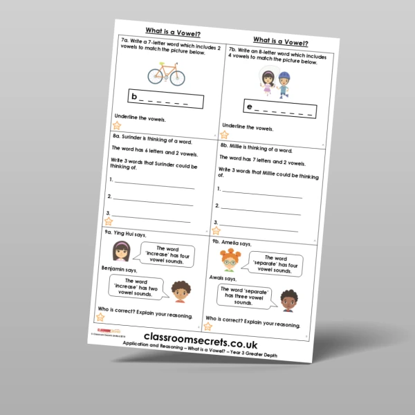 An image of the Free What is a Vowel? Application and Reasoning Resource