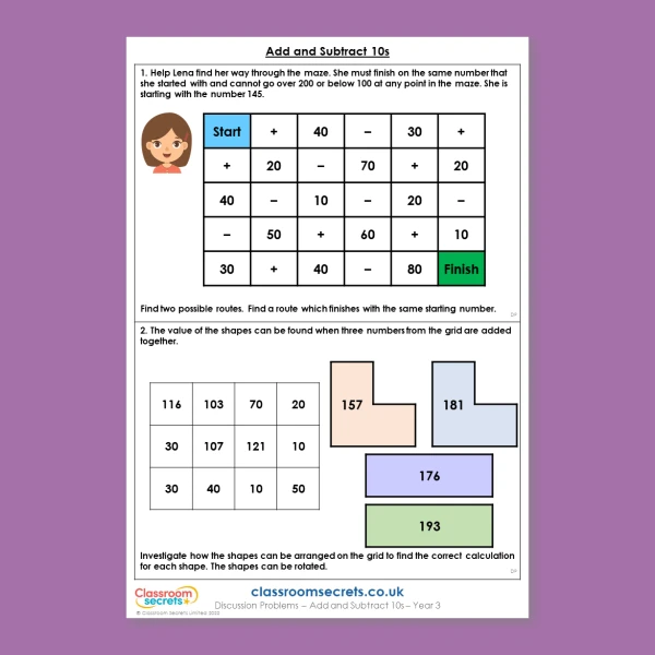 Year 3 Add and Subtract 10s Addition and Subtraction Deeper Reasoning Discussion Problem