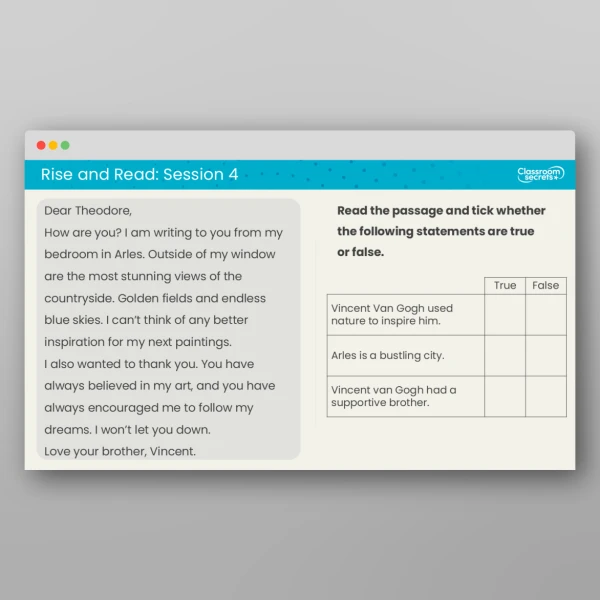 An image of the Rise and Read Van Gogh Resource