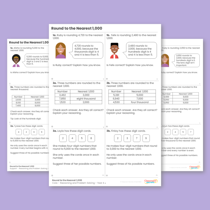 Year 4 Round to the Nearest 1,000 Place Value Reasoning and Problem Solving