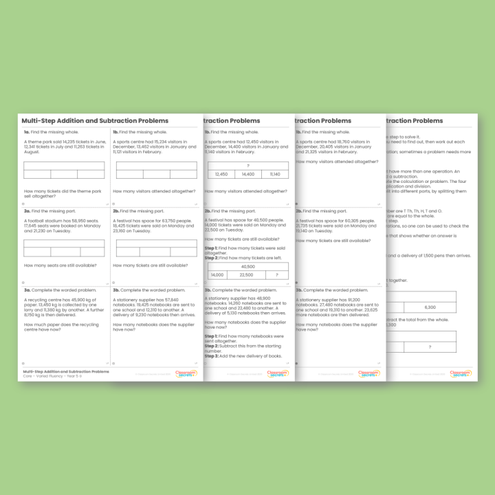 Year 5 Multi-Step Addition and Subtraction Problems Varied Fluency