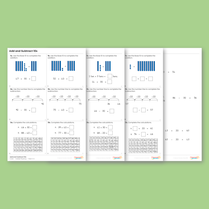 Year 2 Add and Subtract 10s Addition and Subtraction Varied Fluency