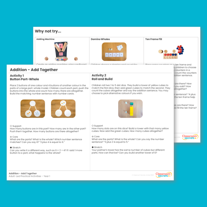 Year 1 Addition - Add Together Addition and Subtraction (within 10) Adult-Led Practical Activities