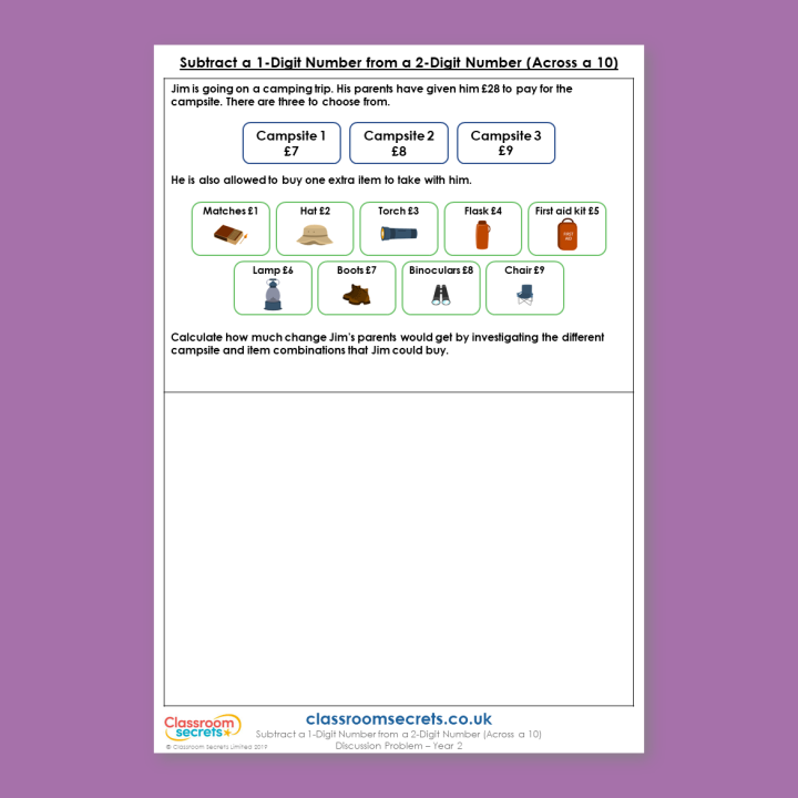 Year 2 Subtract a 1-Digit Number From a 2-Digit Number (Across a 10) Addition and Subtraction Deeper Reasoning Discussion Problem