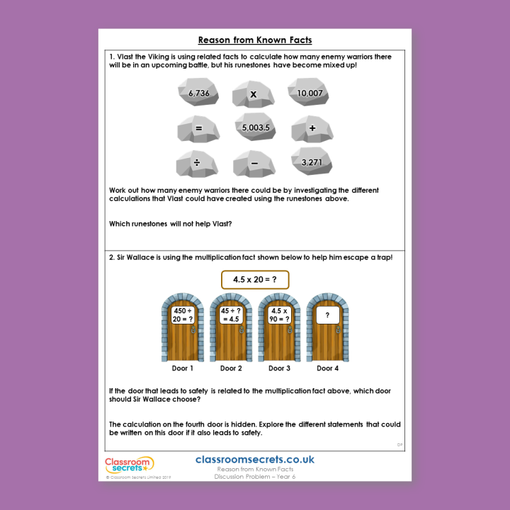 Year 6 Reason from Known Facts Addition, Subtraction, Multiplication and Division Deeper Reasoning Discussion Problem