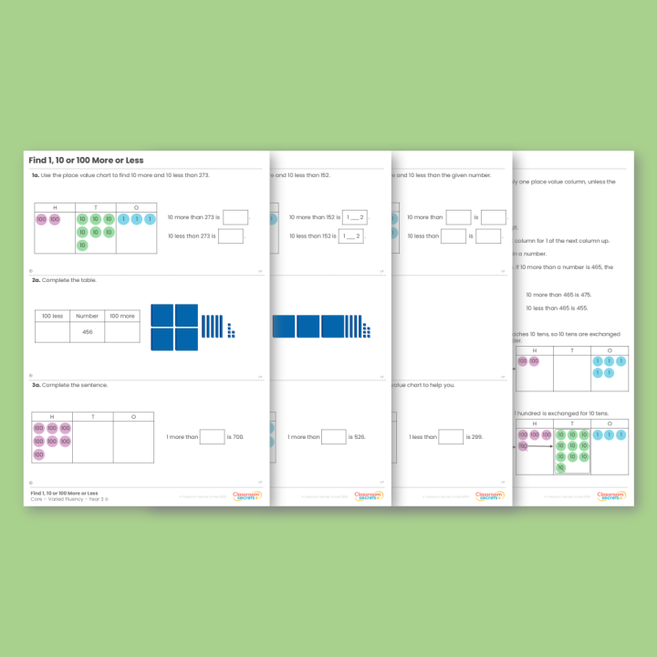 Year 3 Find 1, 10 or 100 More or Less Place Value Varied Fluency