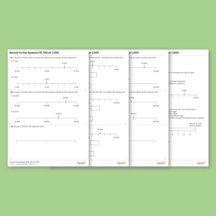 Year 5 Round to the Nearest 10, 100 or 1,000 Place Value Varied Fluency