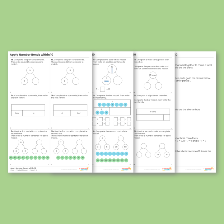 Year 3 Apply Number Bonds within 10 Addition and Subtraction Varied Fluency