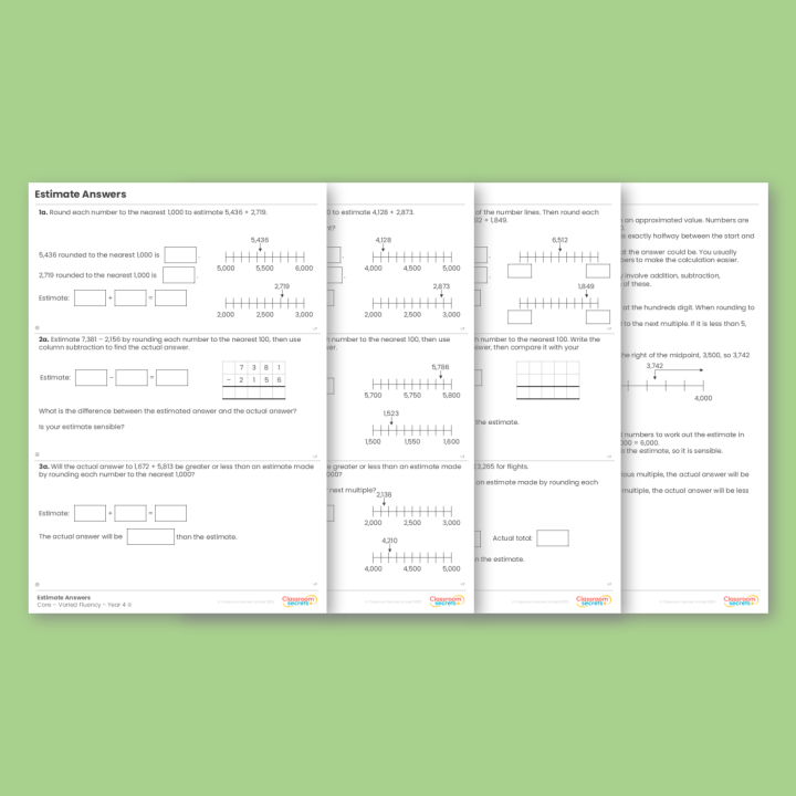 Year 4 Estimate Answers Addition and Subtraction Varied Fluency