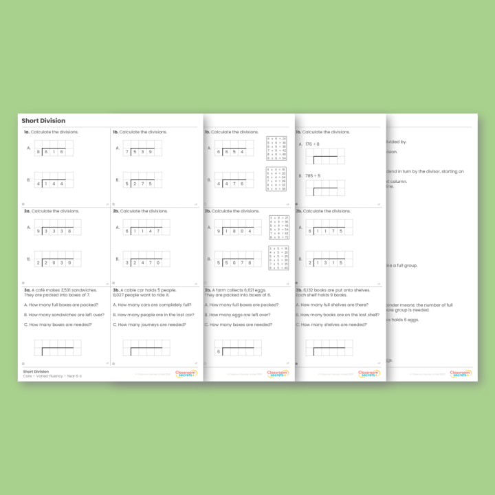 Year 6 Short Division Addition, Subtraction, Multiplication and Division Varied Fluency