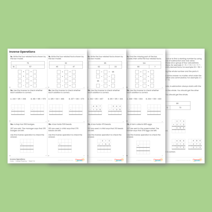 Year 3 Inverse Operations Addition and Subtraction Varied Fluency
