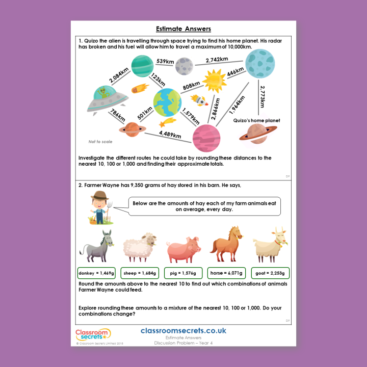 Year 4 Estimate Answers Addition and Subtraction Deeper Reasoning Discussion Problem