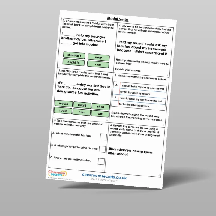 Classroom Secrets | Collection Page Year 6 Modal Verbs
