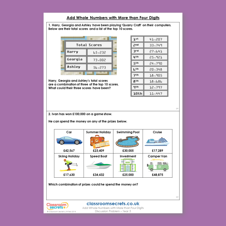Year 5 Add Whole Numbers with More than Four Digits Addition and Subtraction Deeper Reasoning Discussion Problem