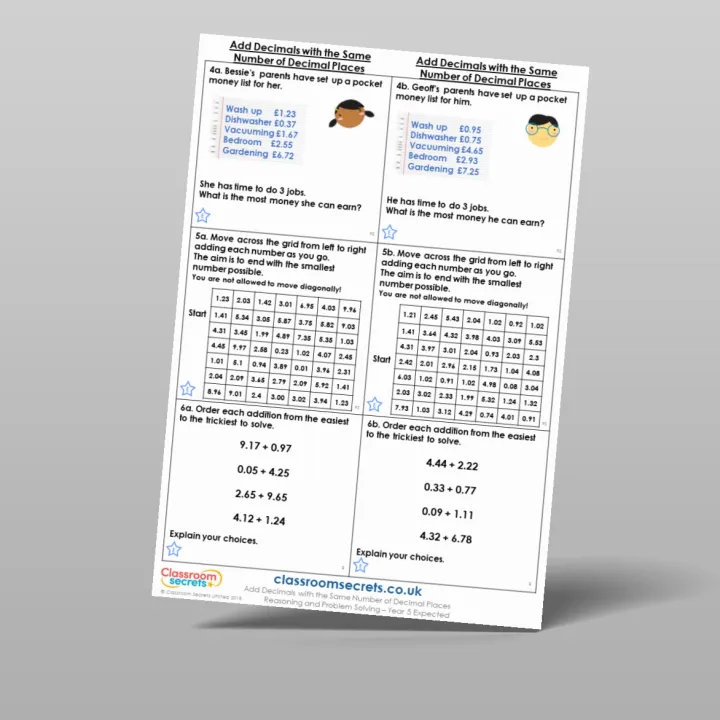 Classroom Secrets | Collection Page Year 5 Add Decimals with the Same ...
