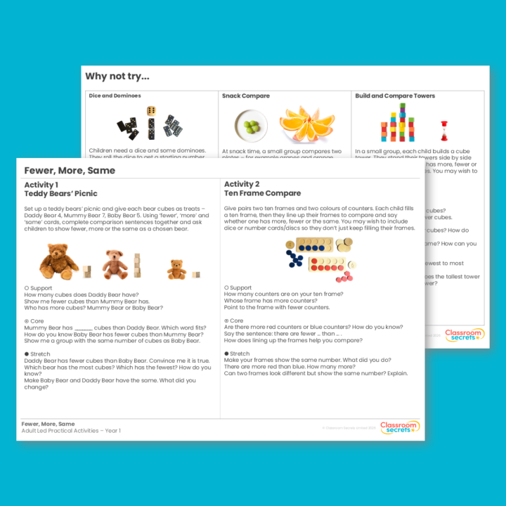 Year 1 Fewer, More, Same Place Value (within 10) Adult-Led Practical Activities