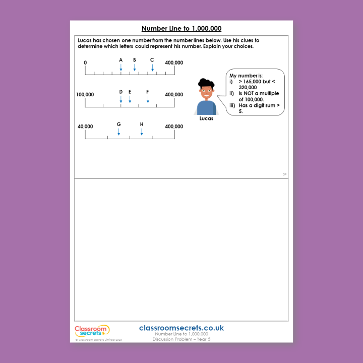 Year 5 Number Line to 1,000,000 Place Value Deeper Reasoning Discussion Problem
