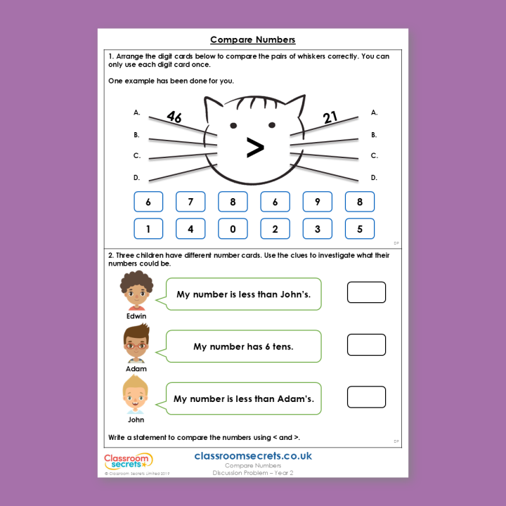 Year 2 Compare Numbers Place Value Deeper Reasoning Discussion Problem