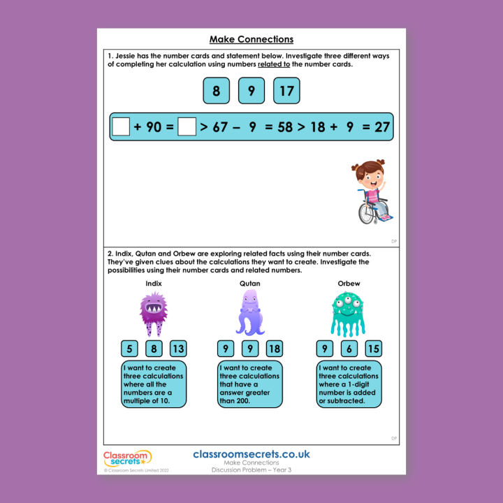 Year 3 Make Connections Addition and Subtraction Deeper Reasoning Discussion Problem