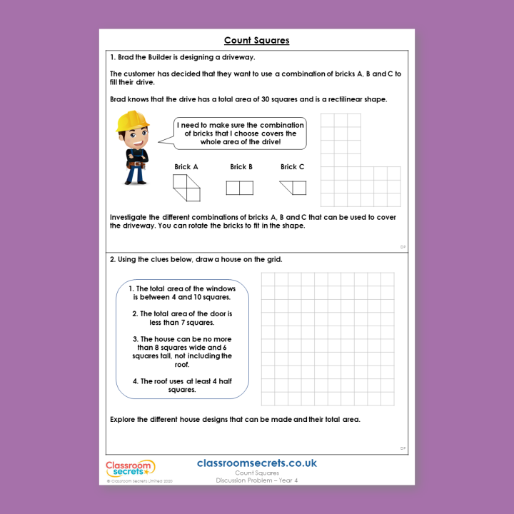Year 4 Count Squares Area Deeper Reasoning Discussion Problem