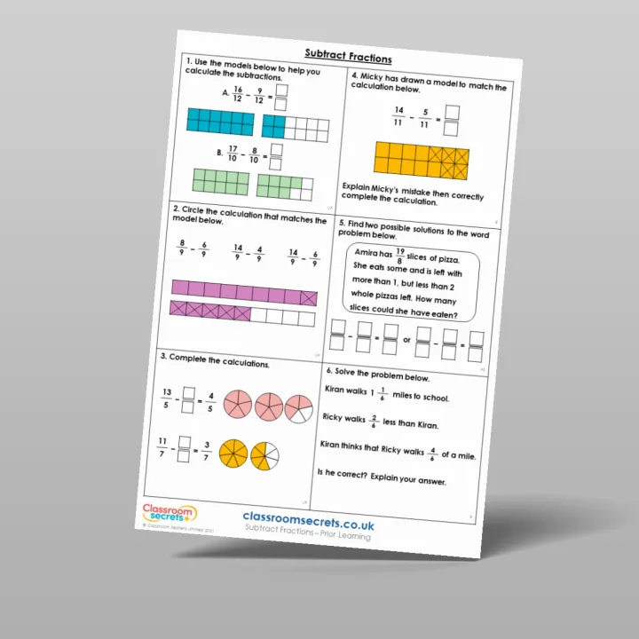Classroom Secrets | Collection Page Year 5 Subtract Fractions