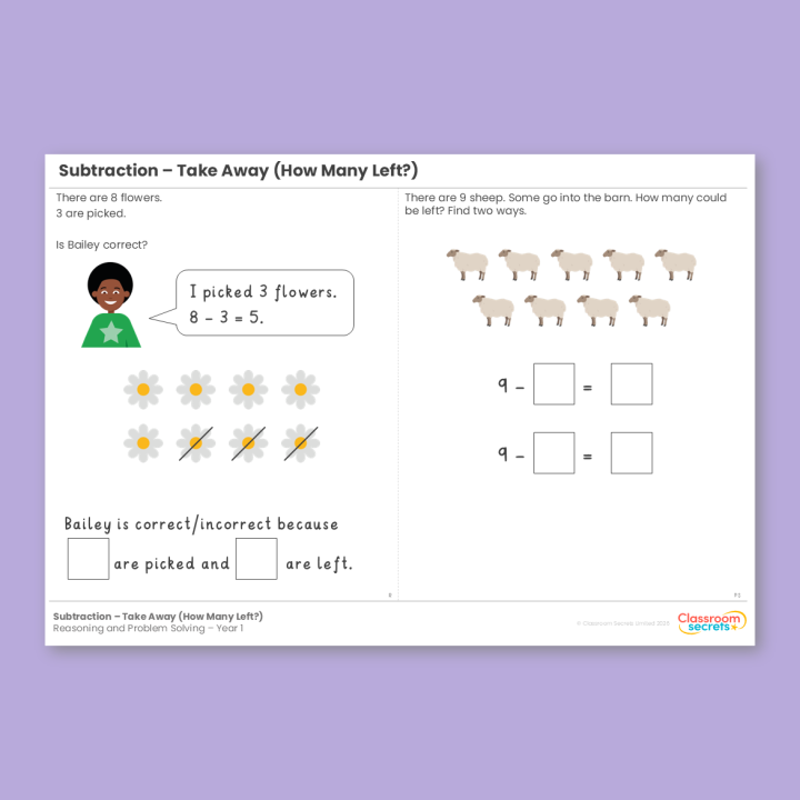 Year 1 Subtraction - Take Away (How Many Left?) Addition and Subtraction (within 10) Reasoning and Problem Solving