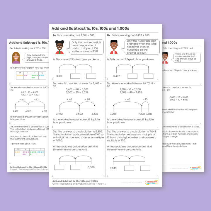 Year 4 Add and Subtract 1s, 10s, 100s and 1,000s Addition and Subtraction Reasoning and Problem Solving