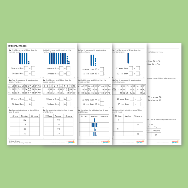 Year 2 10 More, 10 Less Addition and Subtraction Varied Fluency