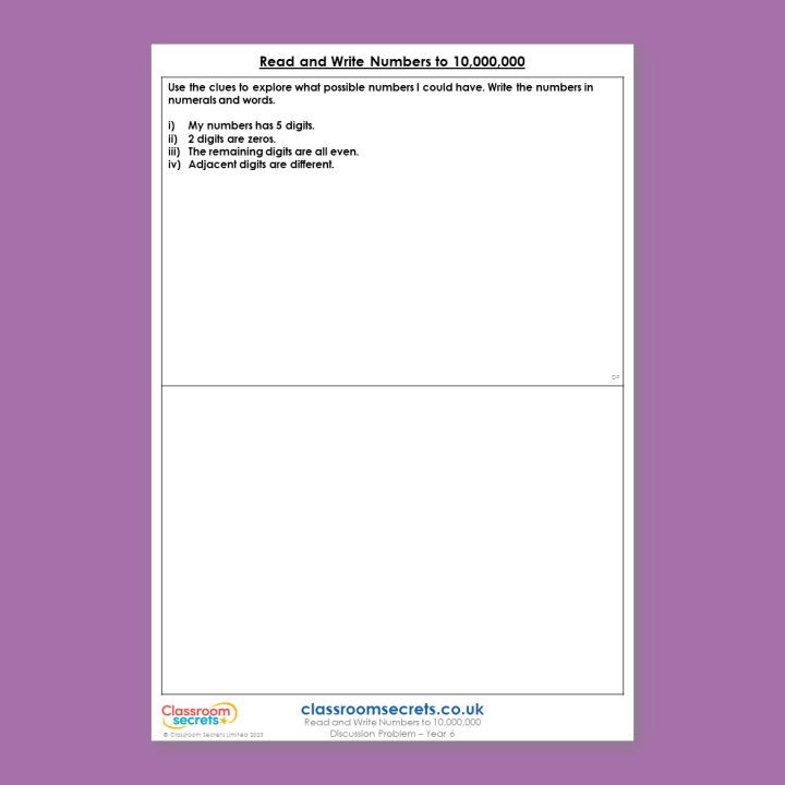 Year 6 Read and Write Numbers to 10,000,000 Place Value Deeper Reasoning Discussion Problem