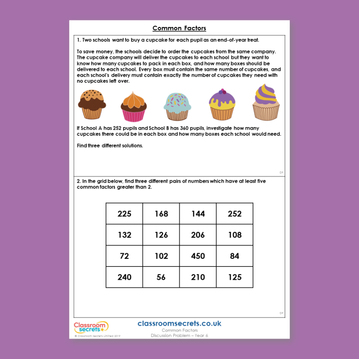 Year 6 Common Factors Addition, Subtraction, Multiplication and Division Deeper Reasoning Discussion Problem