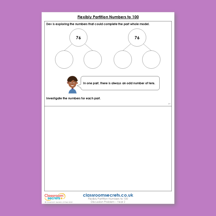 Year 2 Flexibly Partition Numbers to 100 Place Value Deeper Reasoning Discussion Problem