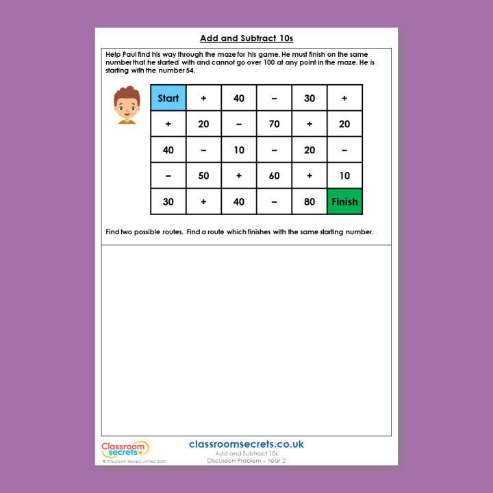 Year 2 Add and Subtract 10s Addition and Subtraction Deeper Reasoning Discussion Problem