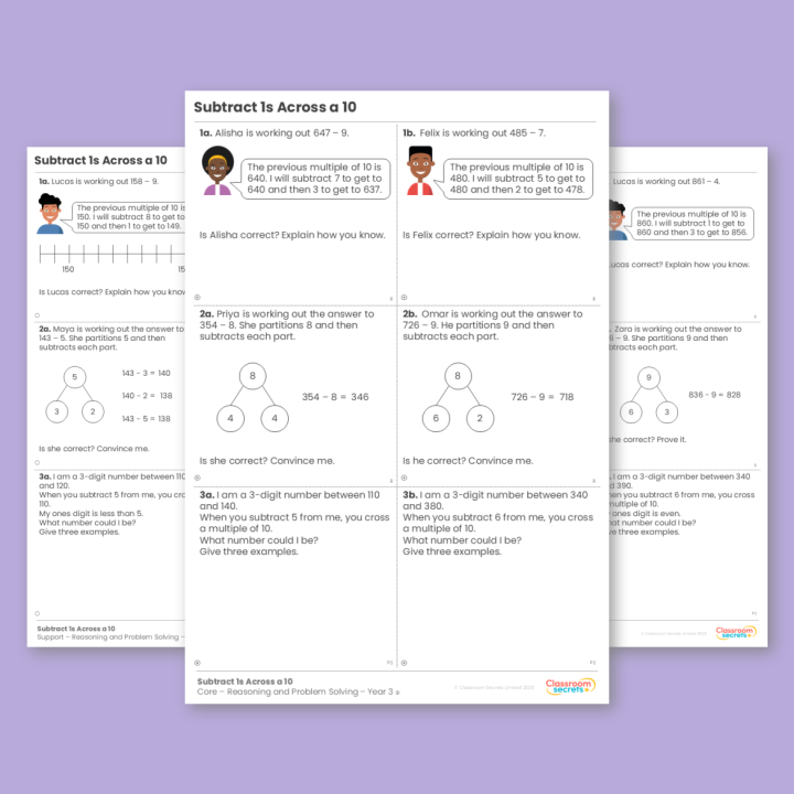 Year 3 Subtract 1s Across a 10 Addition and Subtraction Reasoning and Problem Solving