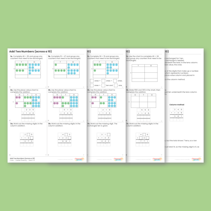 Year 3 Add Two Numbers (across a 10) Addition and Subtraction Varied Fluency