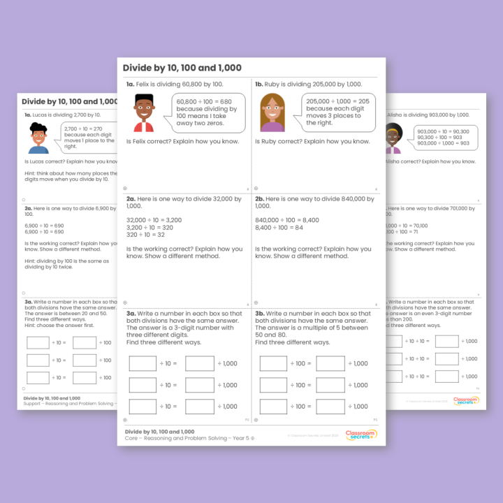 Year 5 Divide by 10, 100 and 1,000 Multiplication and Division A Reasoning and Problem Solving