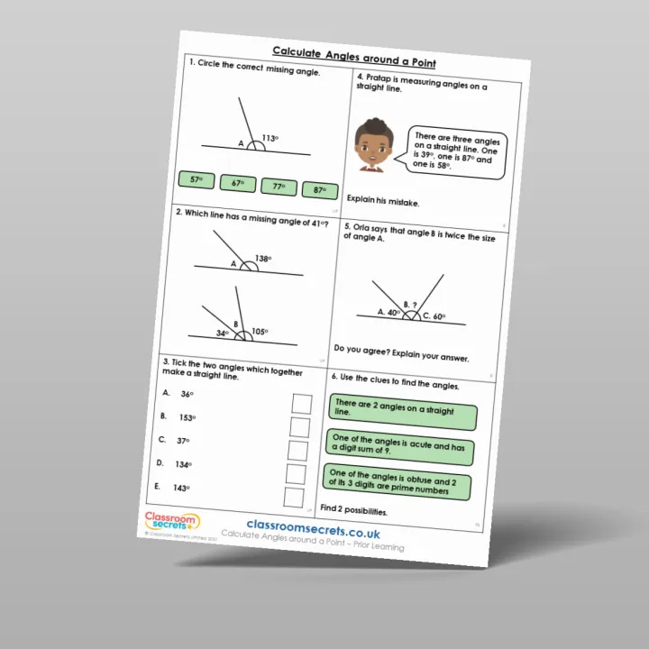Classroom Secrets | Collection Page Year 5 Calculate Angles Around a Point