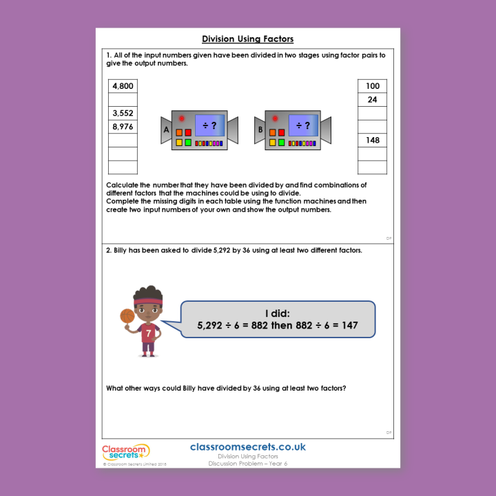 Year 6 Division Using Factors Addition, Subtraction, Multiplication and Division Deeper Reasoning Discussion Problem