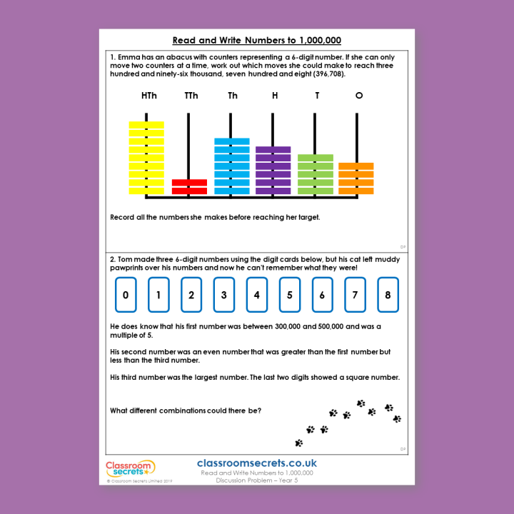 Year 5 Read and Write Numbers to 1,000,000 Place Value Deeper Reasoning Discussion Problem
