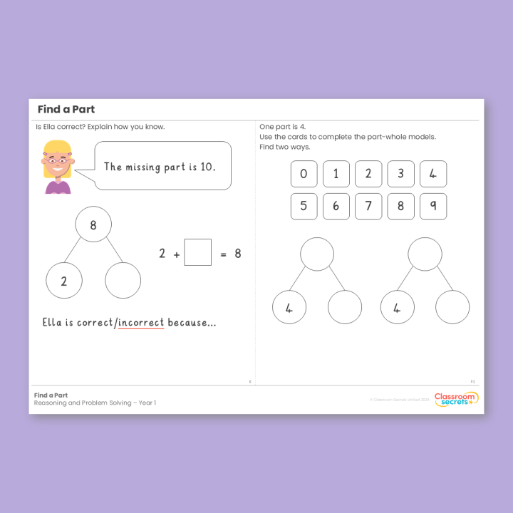 Year 1 Find a Part Addition and Subtraction (within 10) Reasoning and Problem Solving