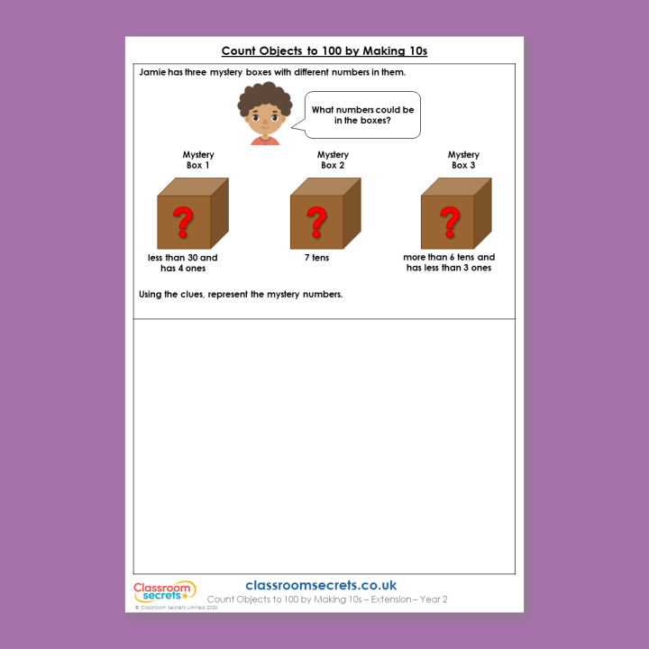 Year 2 Count Objects to 100 by Making 10s Place Value Deeper Reasoning Discussion Problem