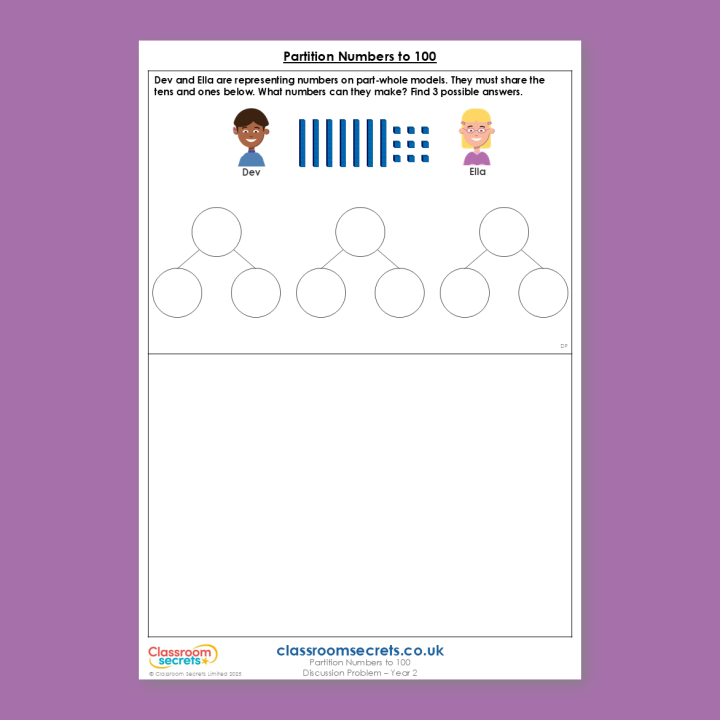 Year 2 Partition Numbers to 100 Place Value Deeper Reasoning Discussion Problem