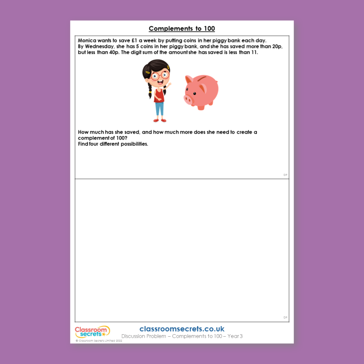 Year 3 Complements to 100 Addition and Subtraction Deeper Reasoning Discussion Problem