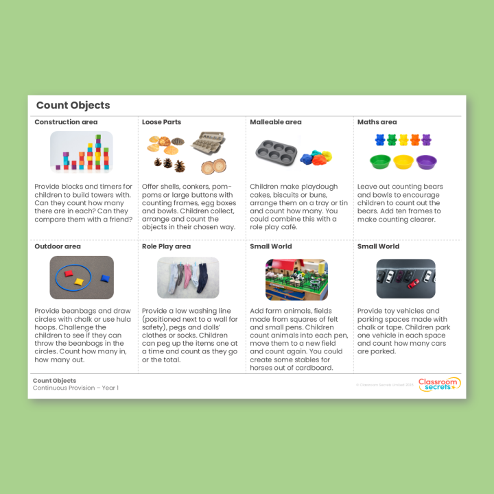 Year 1 Count Objects Place Value (within 10) Continuous Provision
