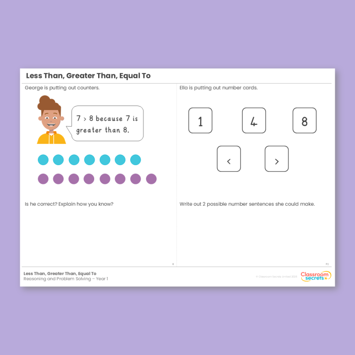 Year 1 Less than, Greater than, Equal to Place Value (within 10) Reasoning and Problem Solving