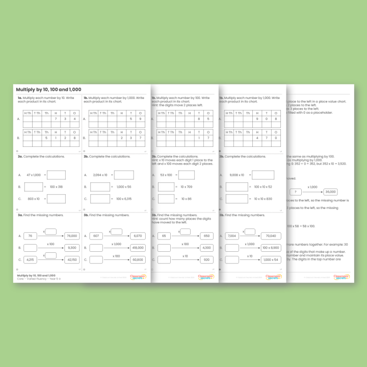 Year 5 Multiply by 10, 100 and 1,000 Multiplication and Division A Varied Fluency