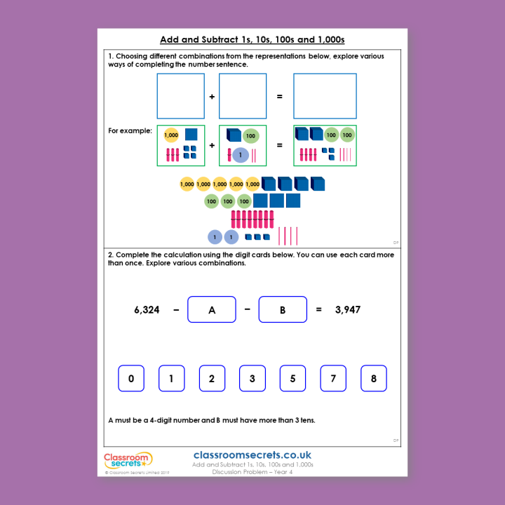 Year 4 Add and Subtract 1s 10s 100s and 1000s Addition and Subtraction Deeper Reasoning Discussion Problem